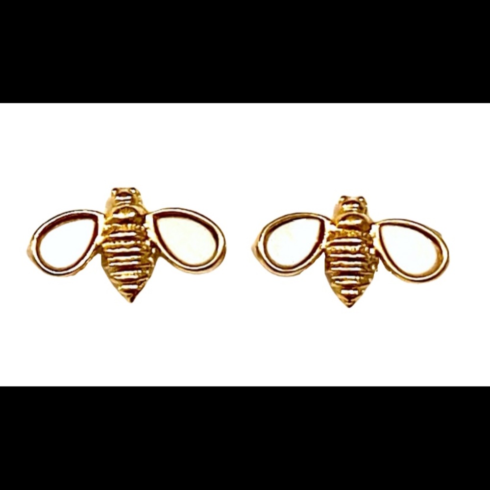 AVON BEE Stud Earrings Vintage Gold White
